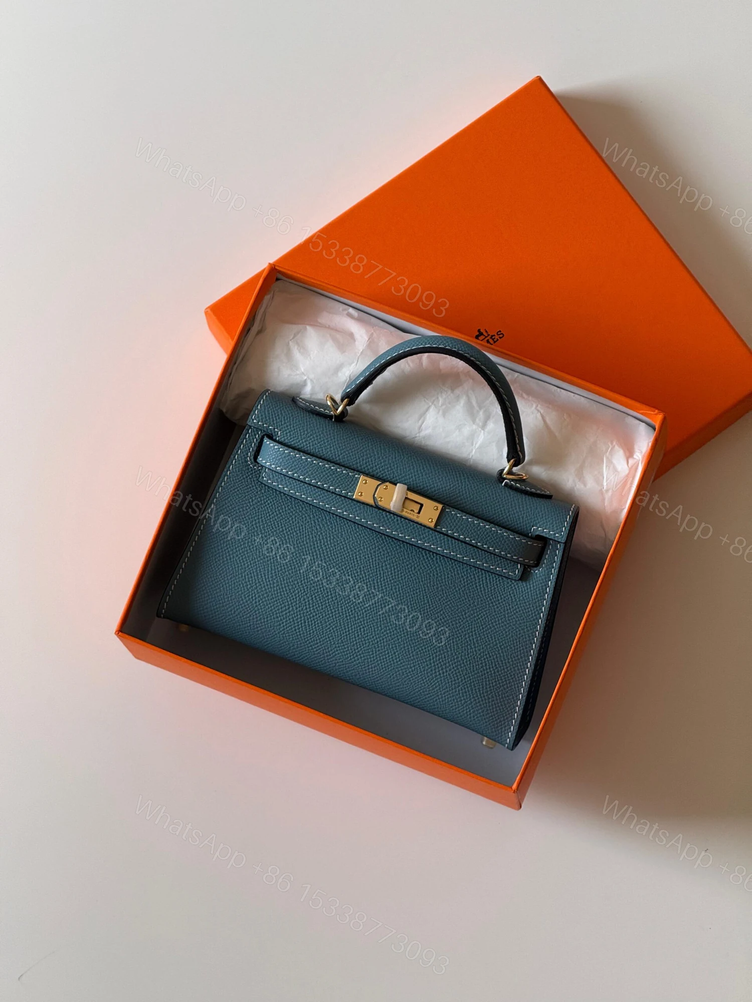 Hermès Mini Kelly 19 Sellier bag in Blue Jean Epsom Leather — view 1