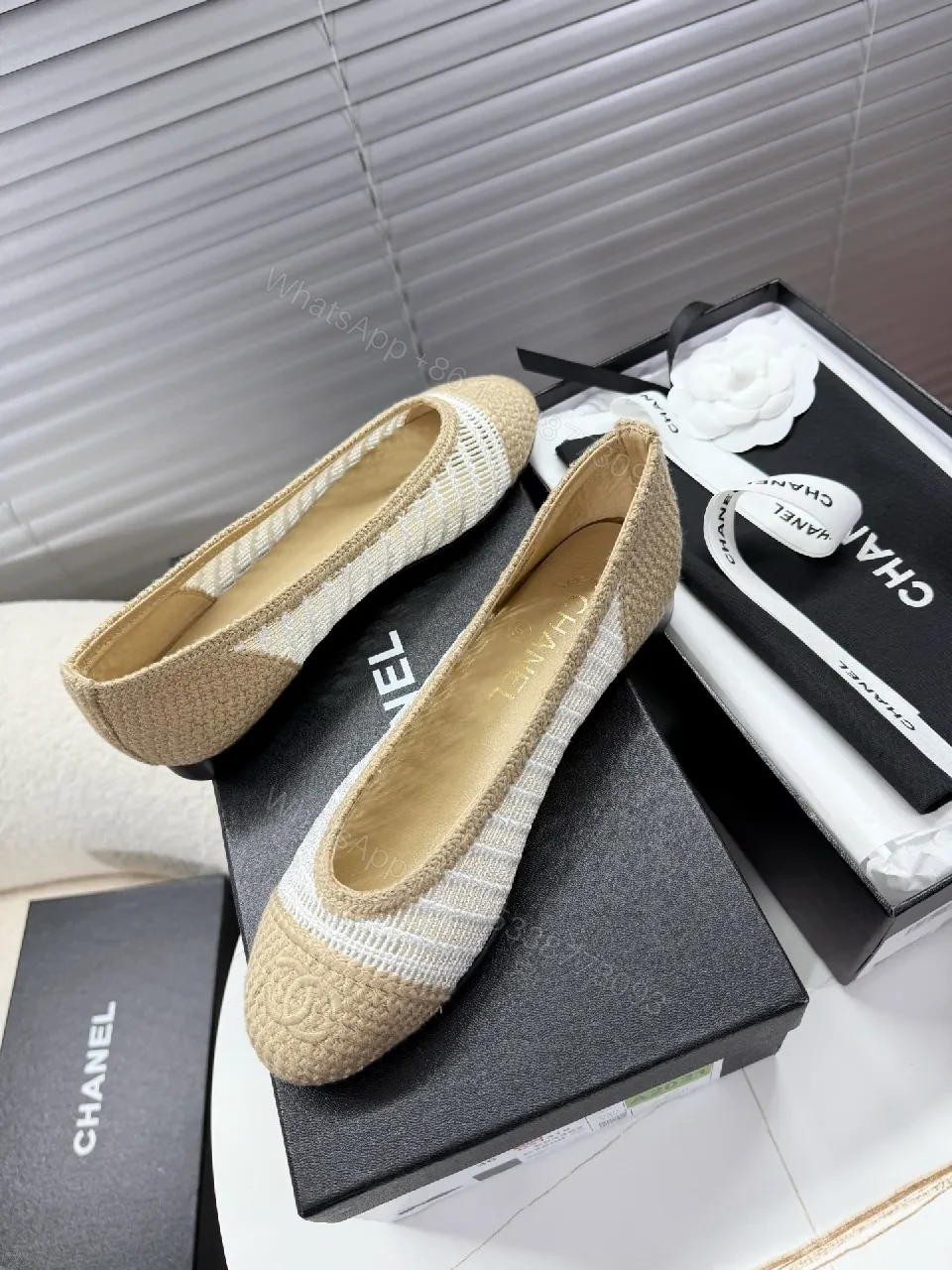 View 3 of Textured-Woven Chanel-Inspired Espadrille Flats, Low-Profile Comfort