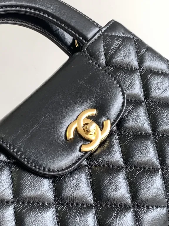 View 8 of Structured Luxe Quilted Leather Handbag with Gold Hardware