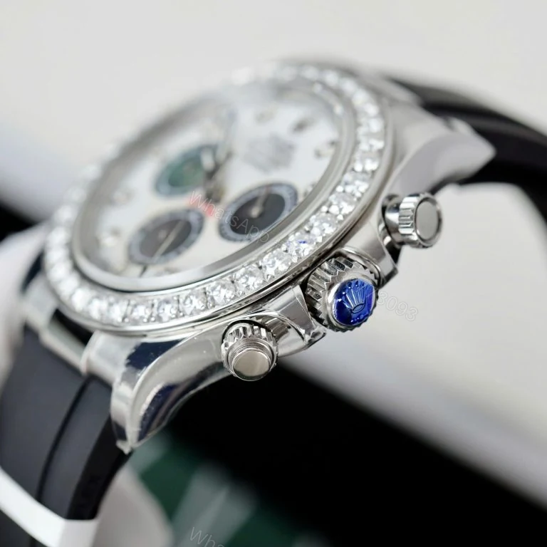 View 7 of Daytona 40mm Super Clone Mother of Pearl Number Pile Dial & Moissanite Diamond Bezel
