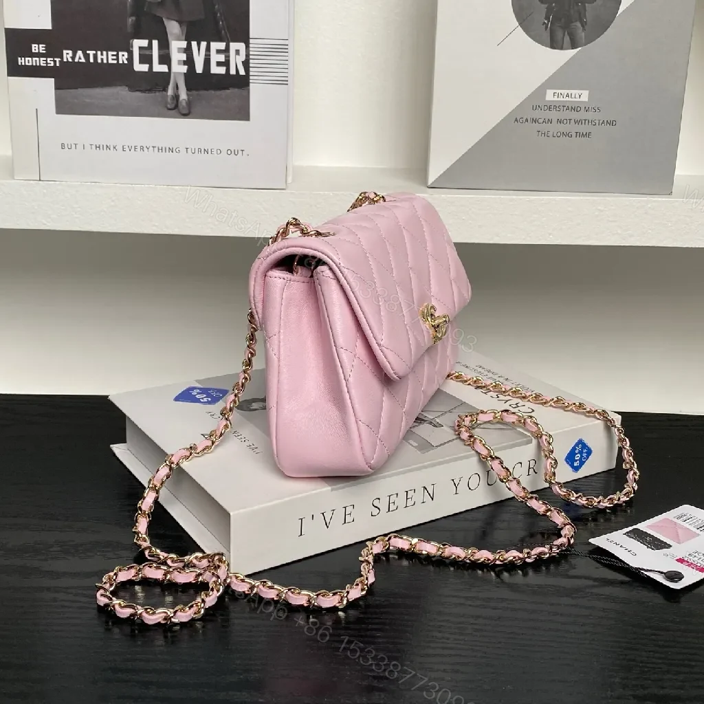 View 8 of Pastel Quilted Bag with Gold Chain Strap - Luxe Everyday Carry