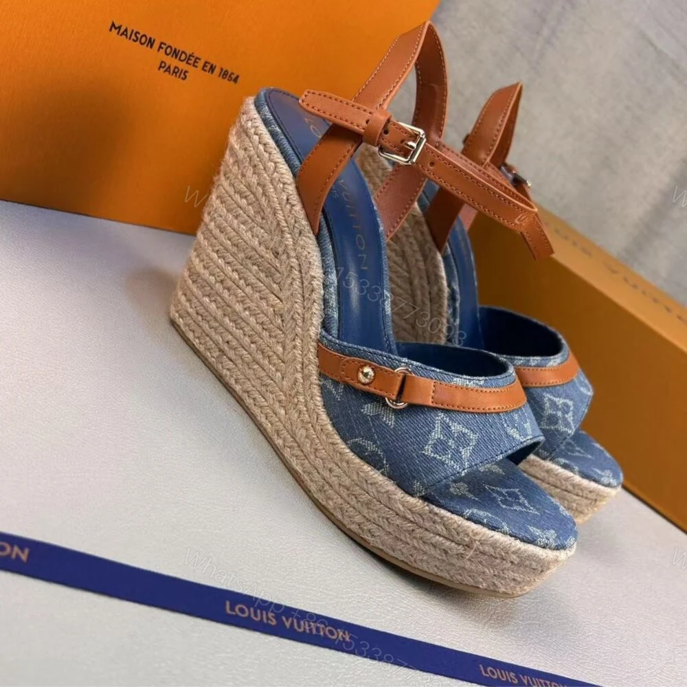 View 3 of Louis Vuitton Helios Wedge Sandal Blue 1ACIZV