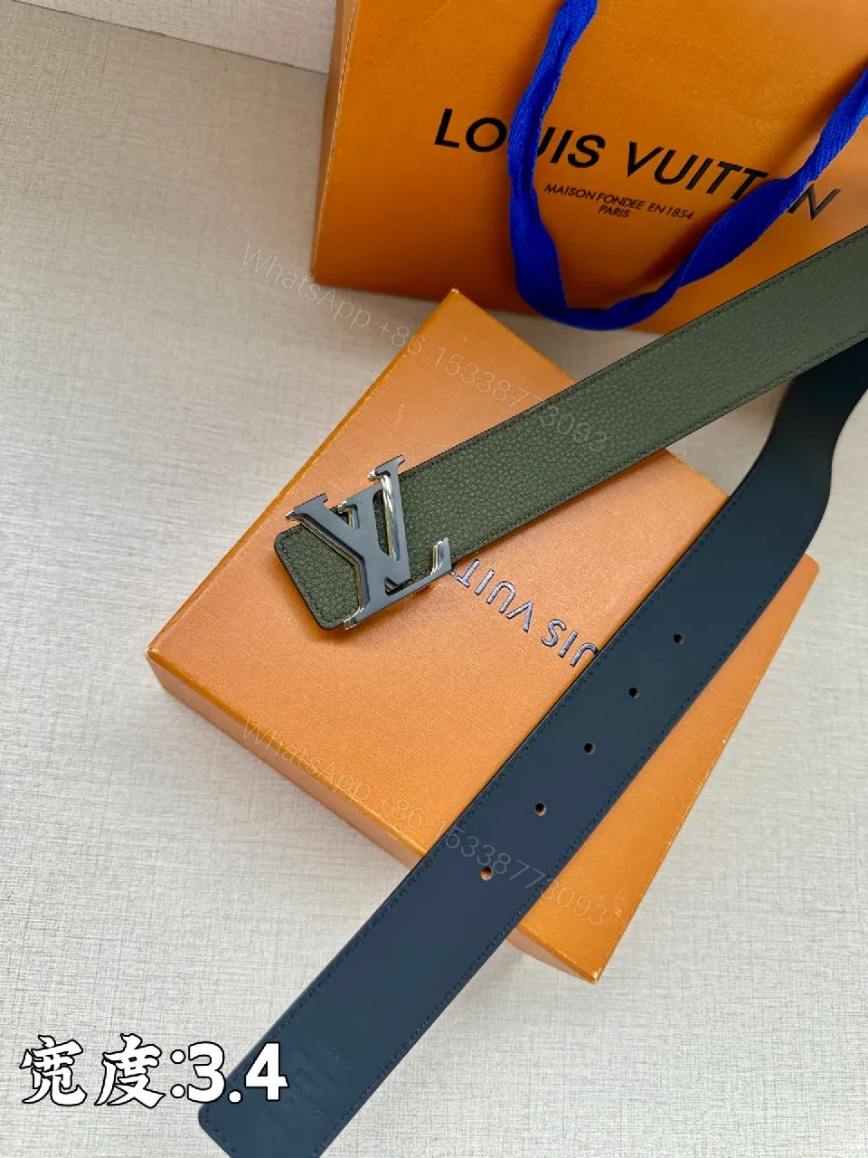 View 5 of Lux Black Pebbled Leather Belt with Iconic Buckle