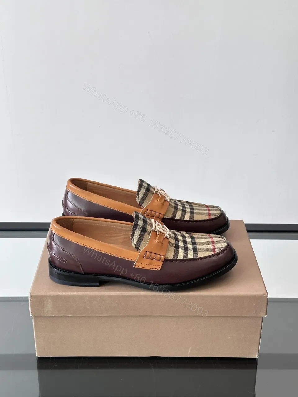 Classic Plaid Leather Loafers with Rich Trim and Sole Comfort — view 1