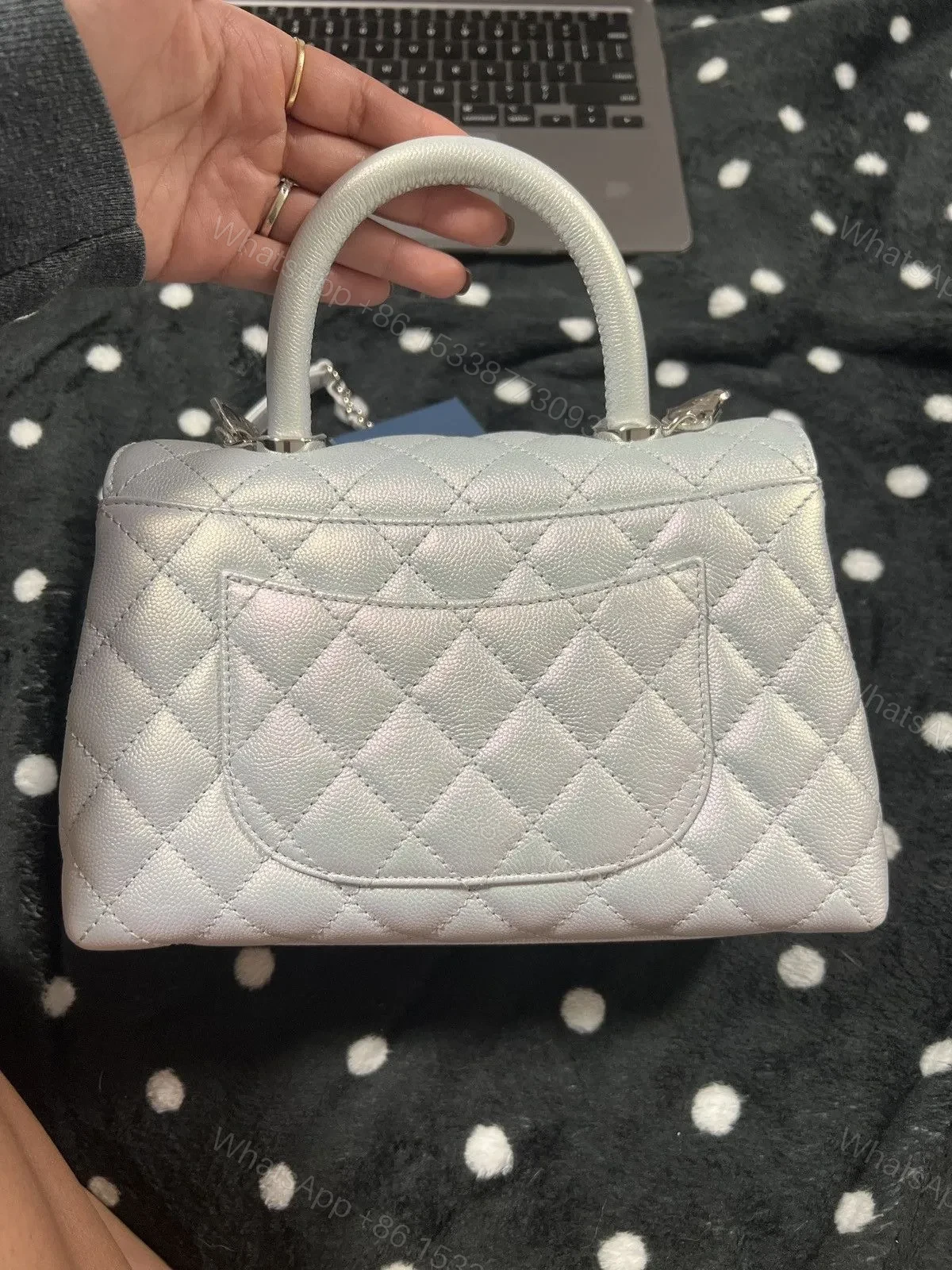 View 8 of Chanel Coco Handbag Leather Light Grey Woman’s 23cm