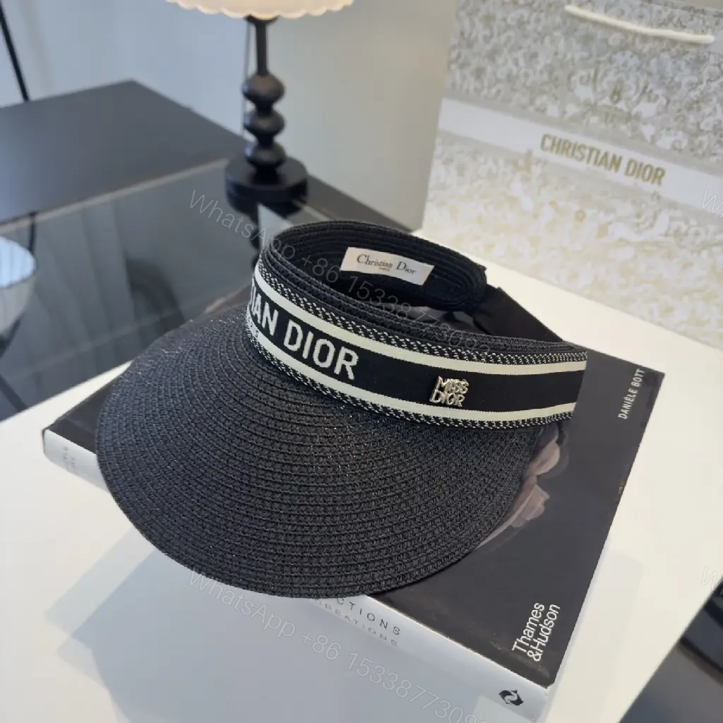 View 5 of Dark Navy Woven Straw Visor – Sporty-Casual Designer Sun Visor