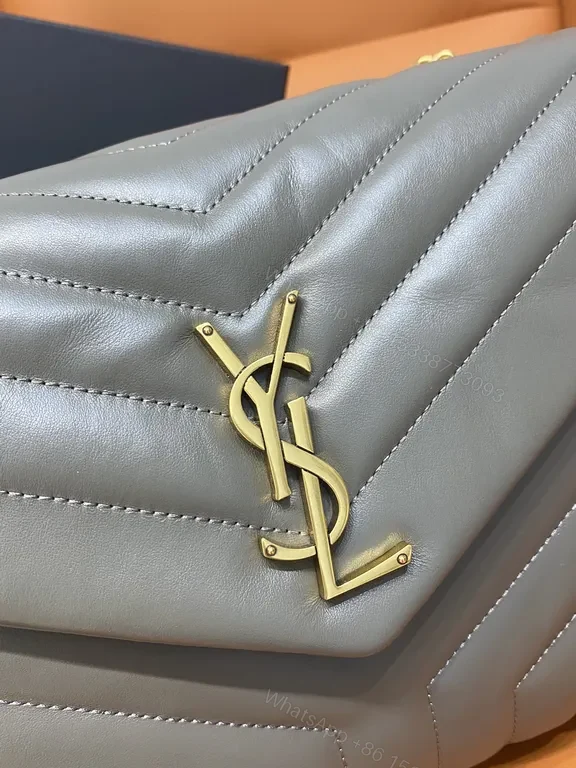 View 4 of Chevron Grey Leather Bag â€” MatelassÃ©, Gold YSL Hardware, Envelope Style
