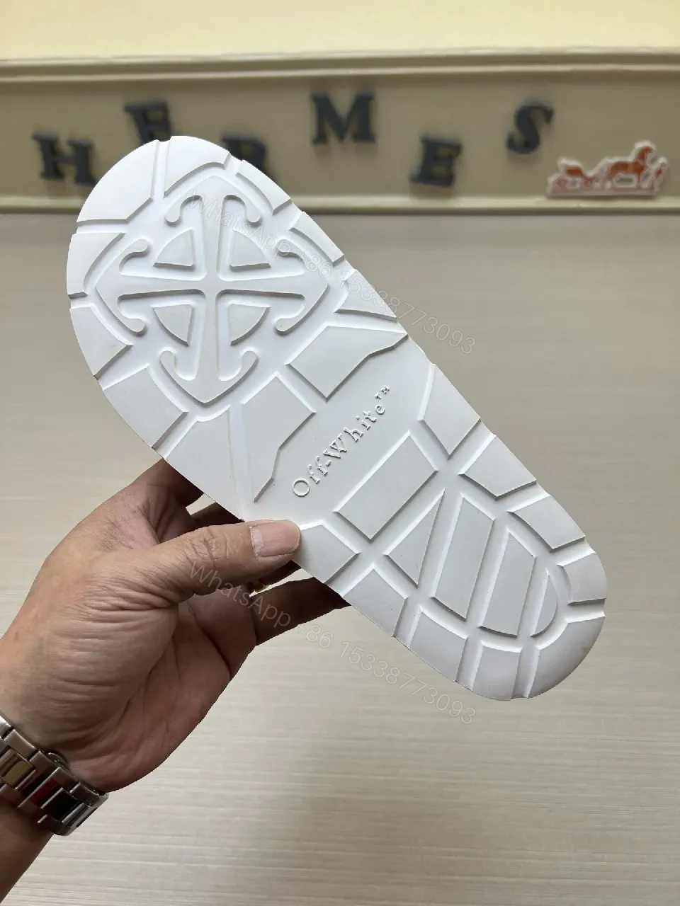 View 4 of Textured White Slip-Ons: Bold Strap Designer-Influenced Slides