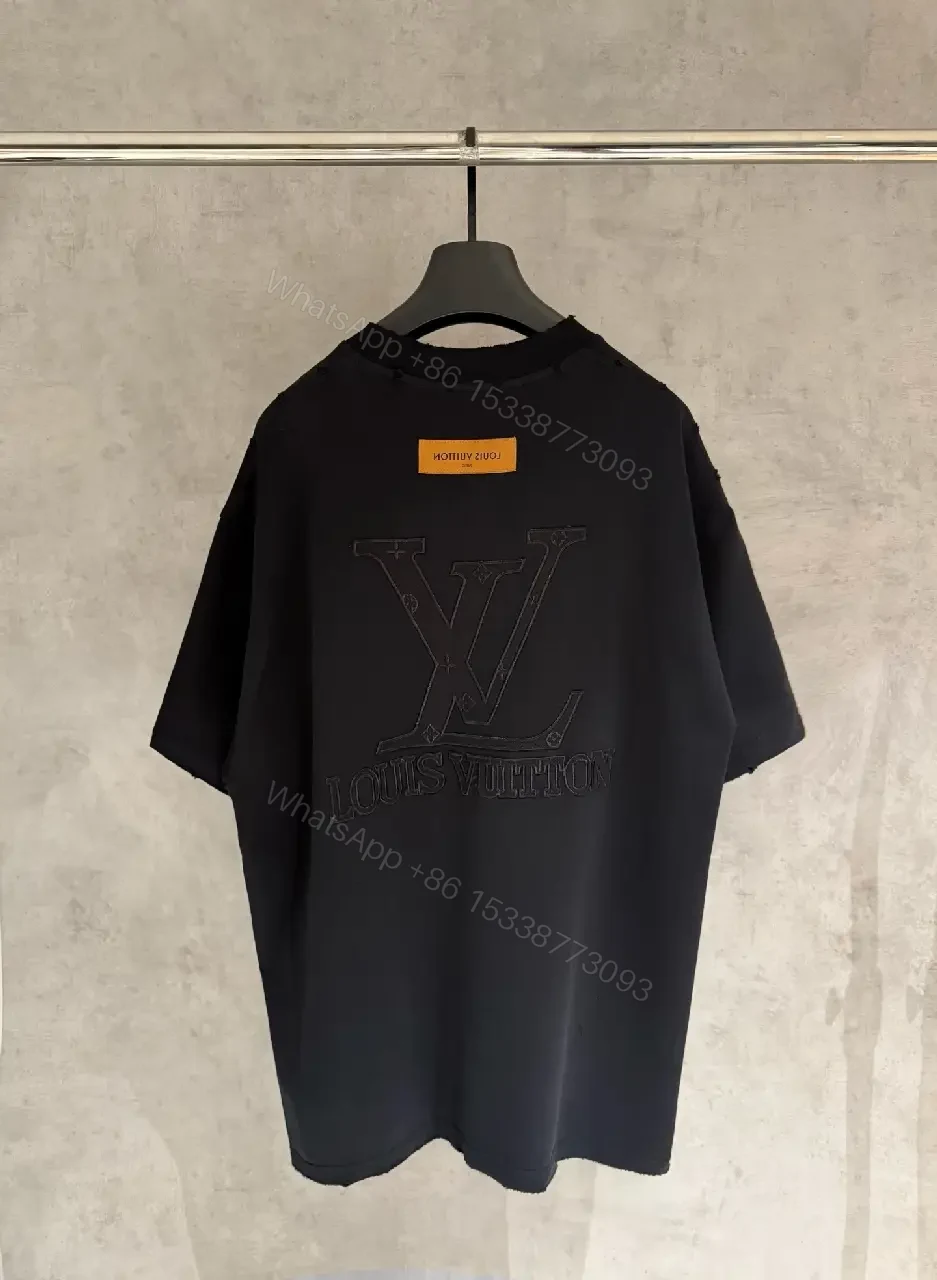 View 3 of Oversized Cotton Tee with Subtle Embroidery, Minimalist Luxe + Black