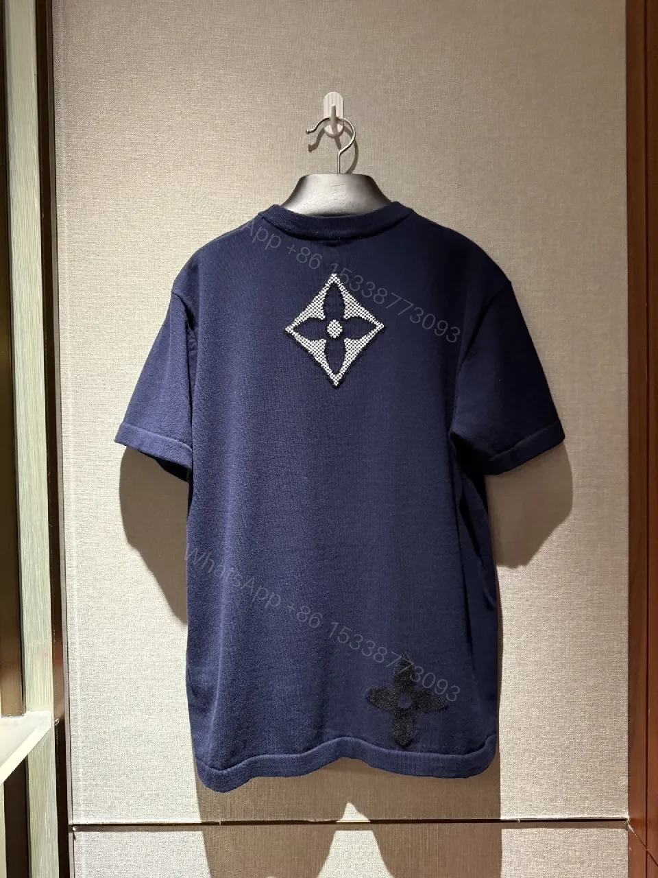View 7 of Textured Knit Dress in Navy with LV Motifs: Luxe Statement Dress