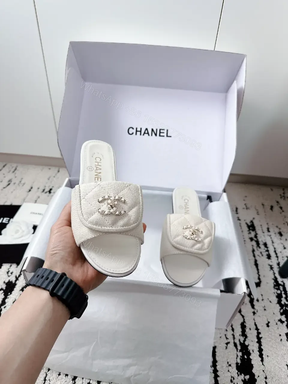 View 8 of White Satin Mules: Crystal Crest, Ultra-Luxe Comfort