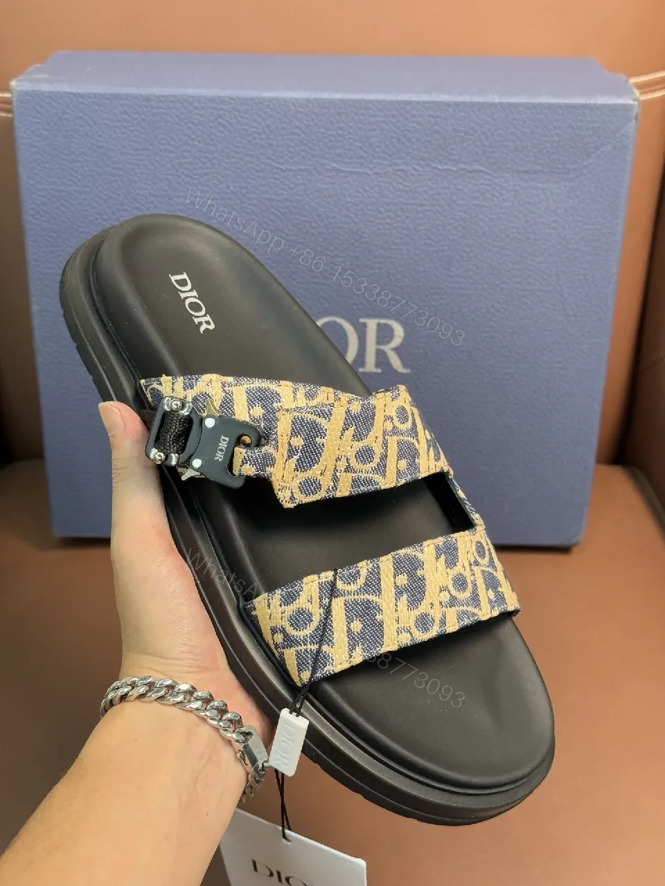 View 4 of Dior-Patterned Sandals: Adjustable Straps, Contoured Comfort