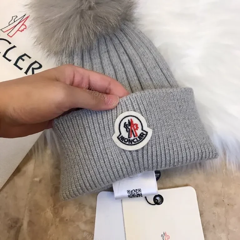 View 5 of Cozy Grey Moncler Beanie: Premium Knit Warmth & Logo Style