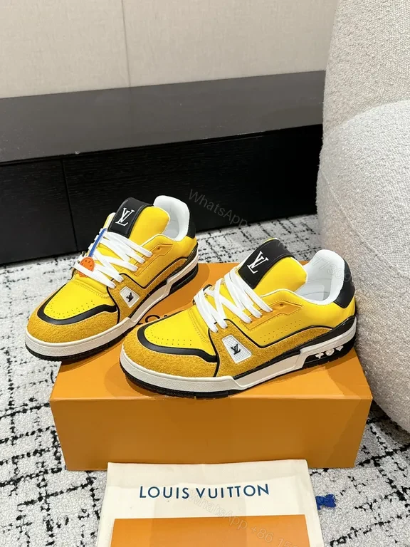 View 3 of Bold Yellow High-Top Sneakers Luxury Casual with LV-Inspired Accents