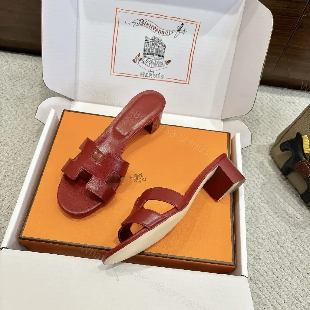 View 2 of Red Leather H-Cutout Slip-On Sandals - Comfort Elevation