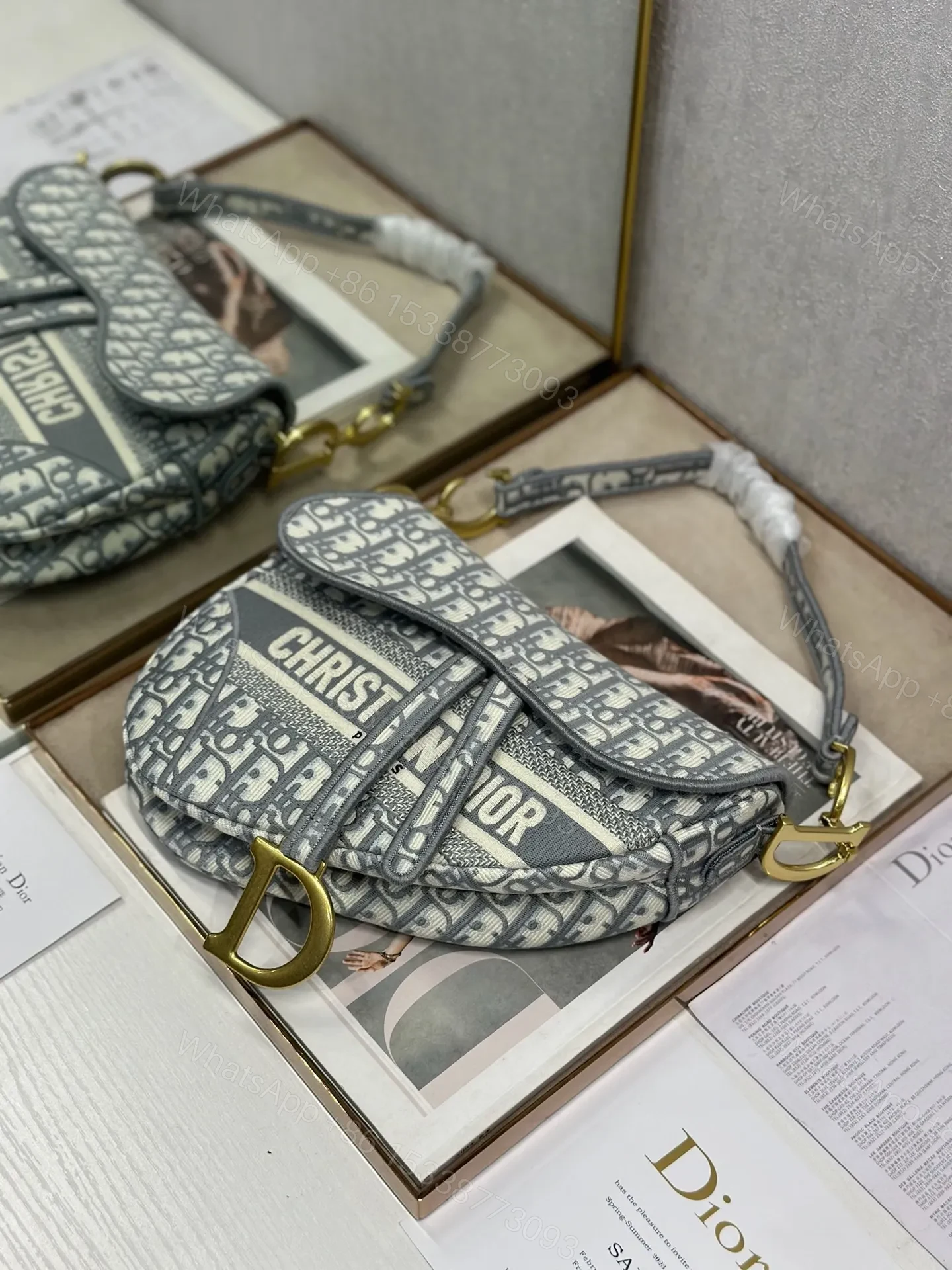 View 2 of Christian Dior Saddle Bag in grey Oblique embroidered