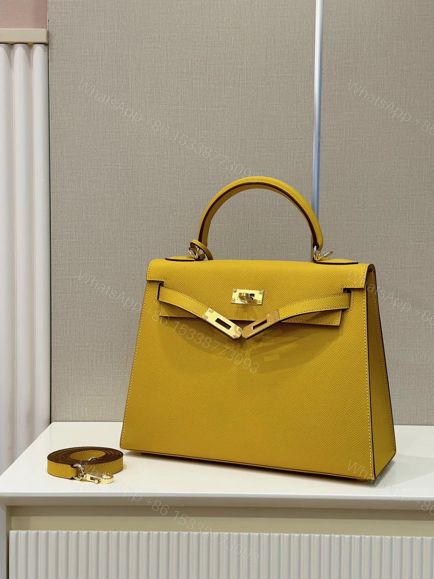 View 7 of Hermes Kelly 25 Lime Fluo Yellow Epsom Gold Hardware