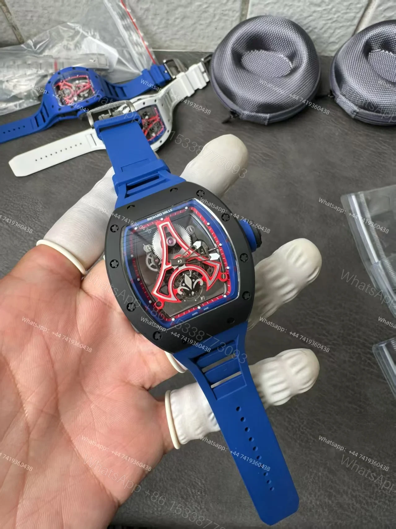 View 4 of Super Clone Richard Mille RM52-03 Paris Saint-Germain Black Ceramic Skeleton Tourbillon 1:1 Replica Watch