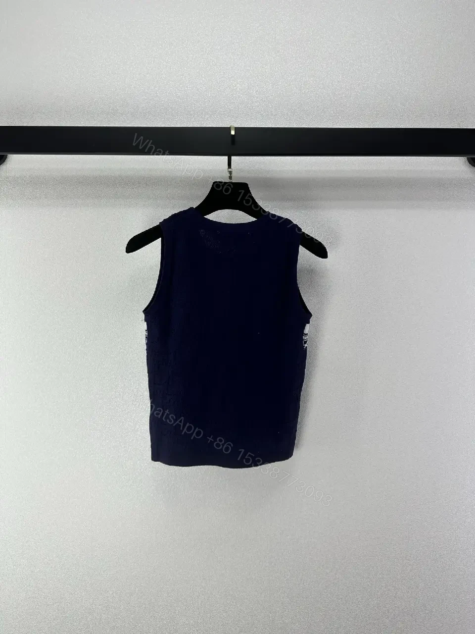 View 9 of Navy Cotton Tank Top with Dior Band Logo Knit
