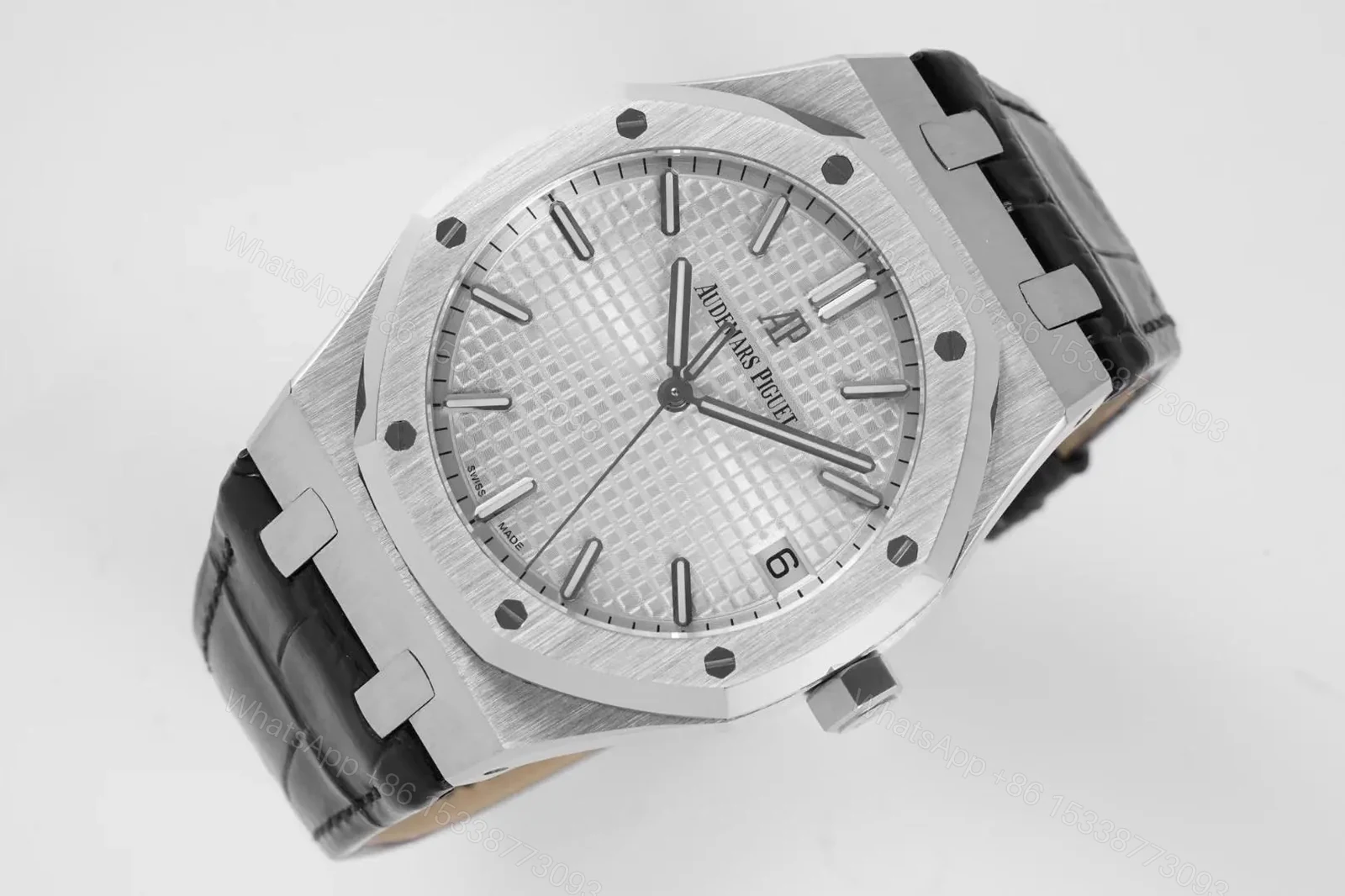 View 5 of KZ Factory Audemars Piguet Royal Oak 15500 Stainless Steel Watch with Black Leather Strap