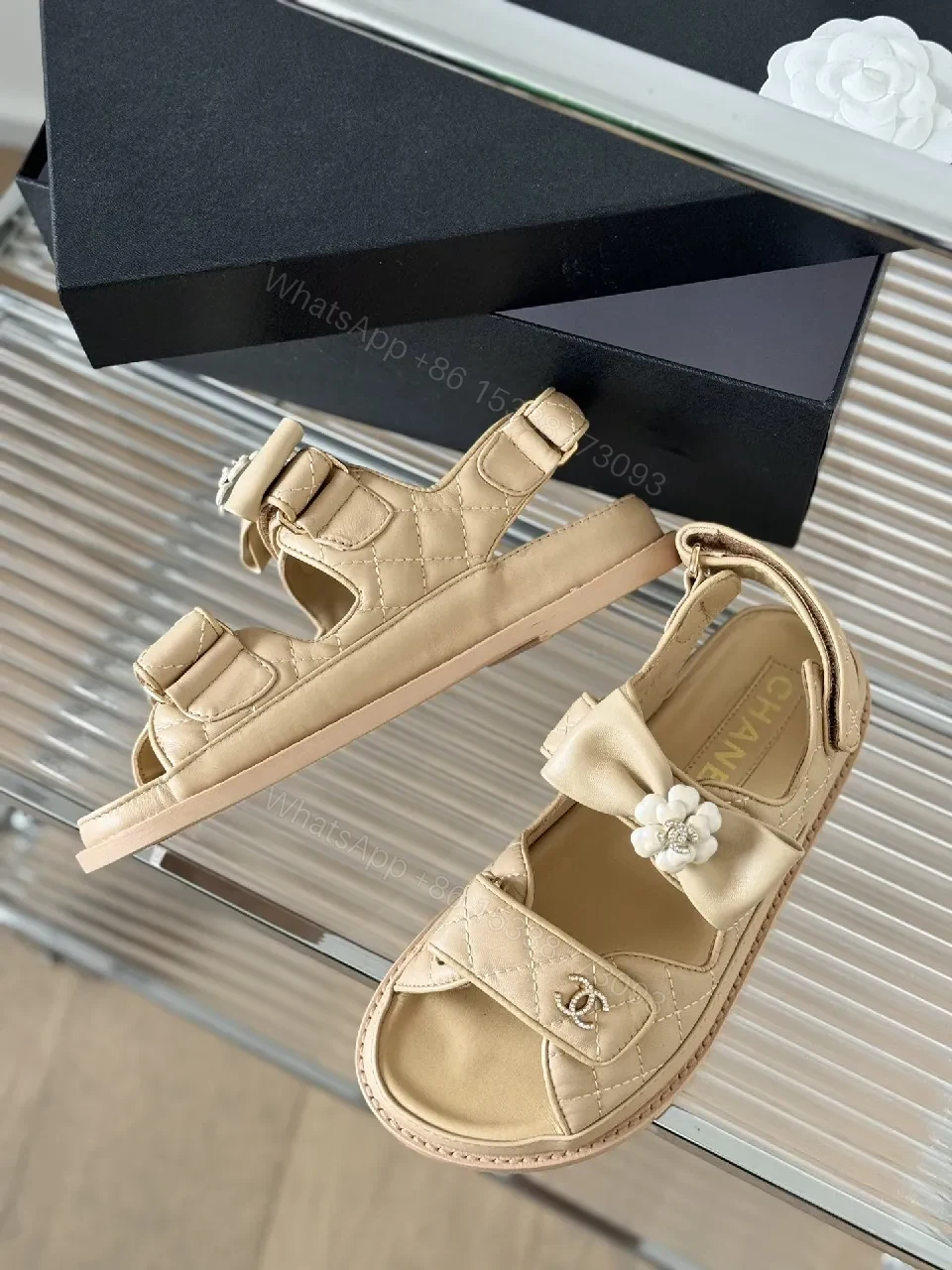 View 7 of Soft Metallic Leather Bow Sandals — Embellished, Open-Toe Comfort