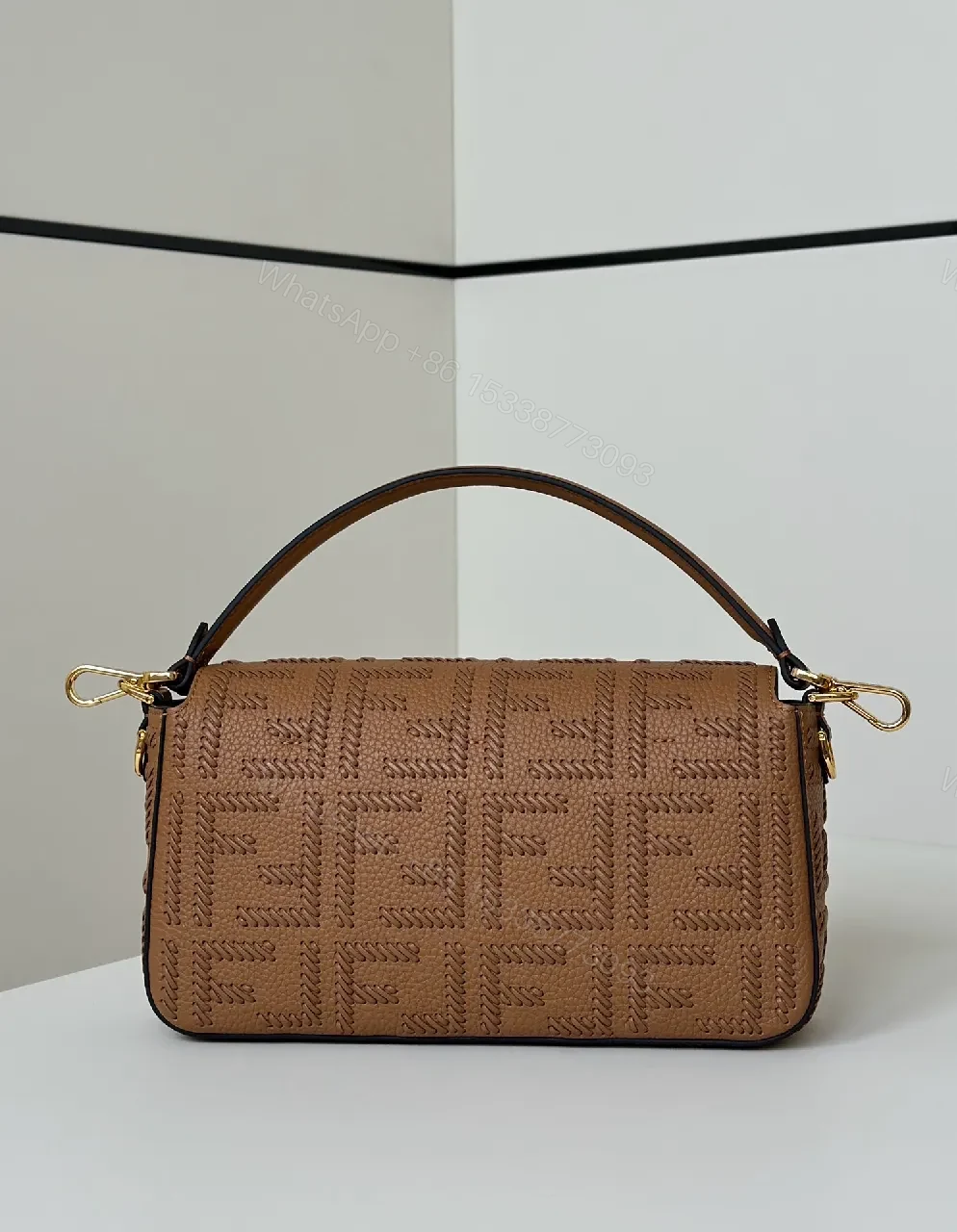 View 7 of Structured Chic Monogram Crossbody: Gold-Hardware Elegance Bag