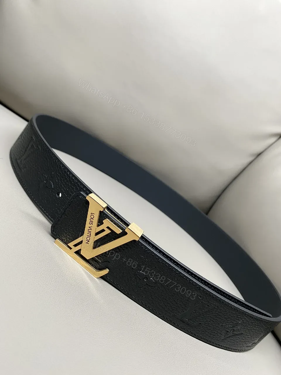 View 7 of Premium Leather Belt with Gold-Accent Buckle, Subtle Texture, Luxury Style