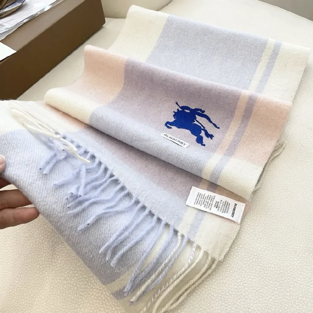 View 5 of Pastel Gradient Wool Scarf with Fringes – Luxury Cozy Accessory