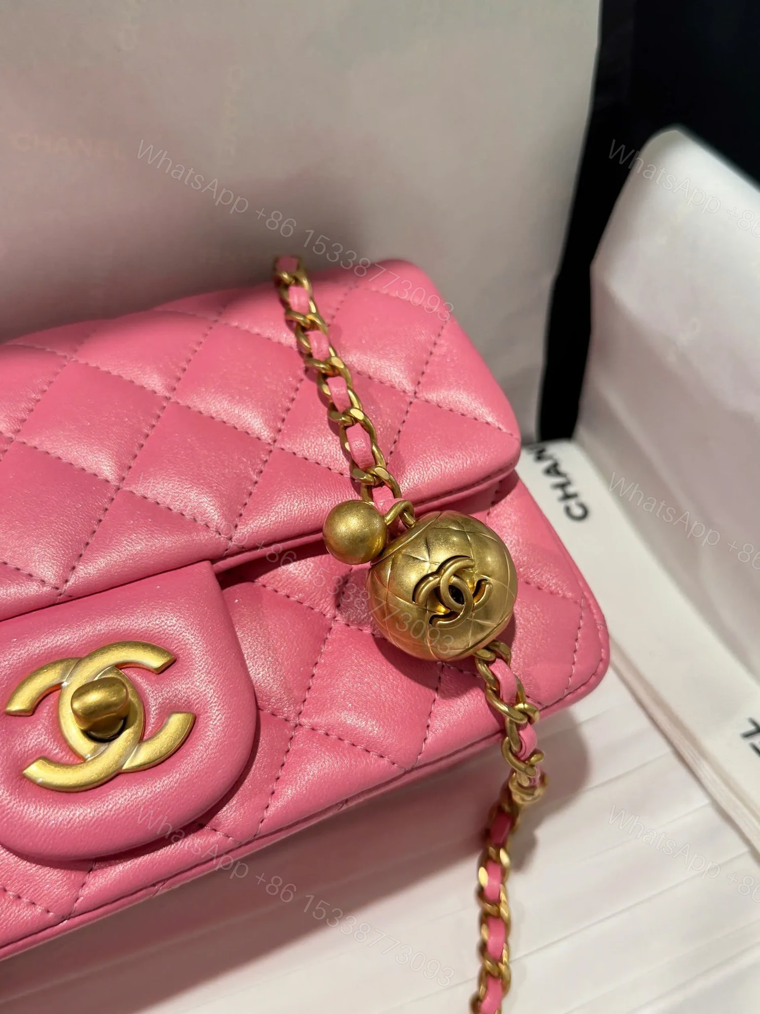 View 7 of Chanel Classic Bell Bag Like Auth Handbags Bink Lock Gold Smooth Leather 20cm