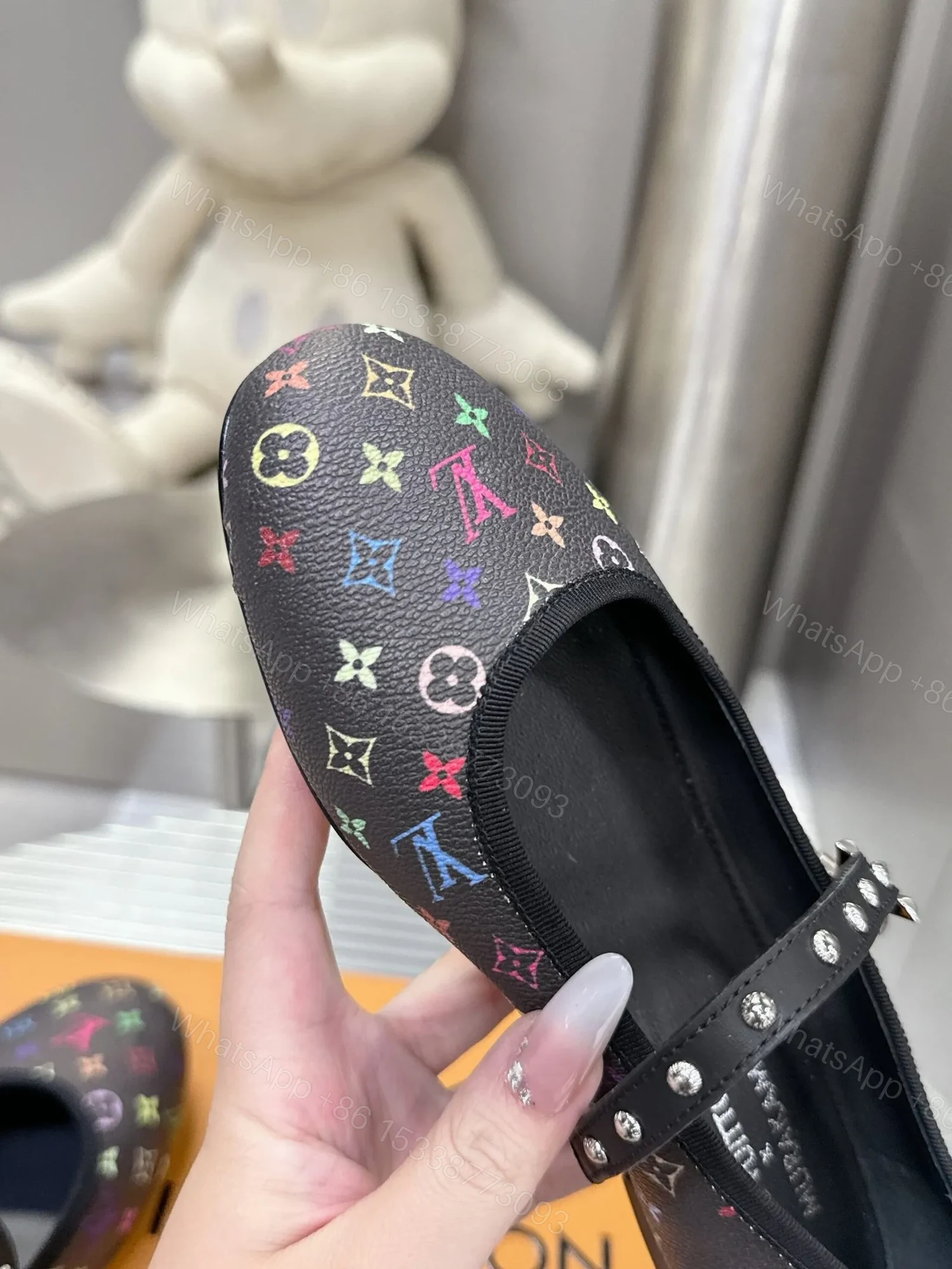 View 2 of LV Women Black Leather Multicolor Monogram Mary Jane Flats
