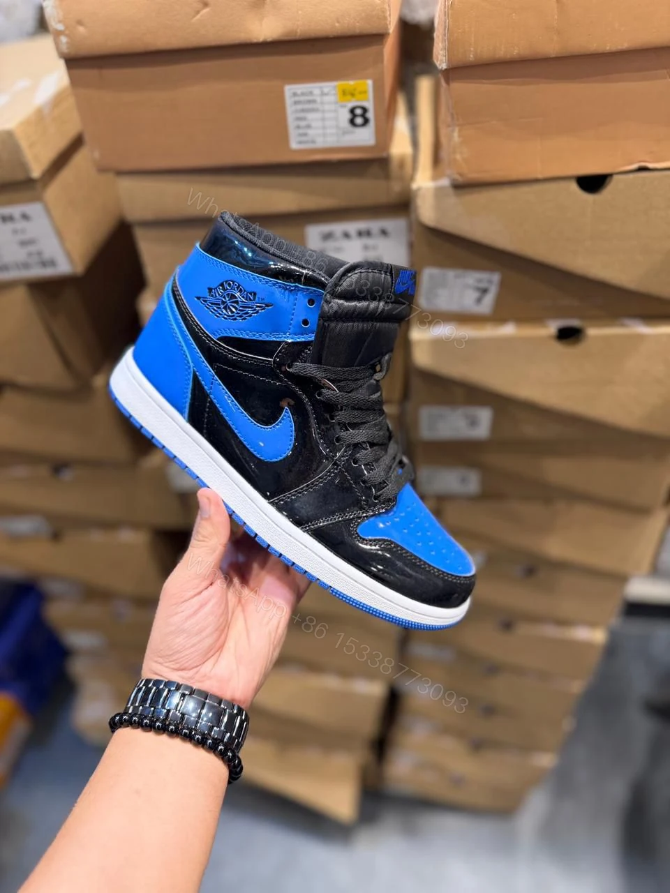 View 2 of FIRST COPY AIR JORDANS RETRO 1 PATENT ROYAL BLUE SNEAKERS