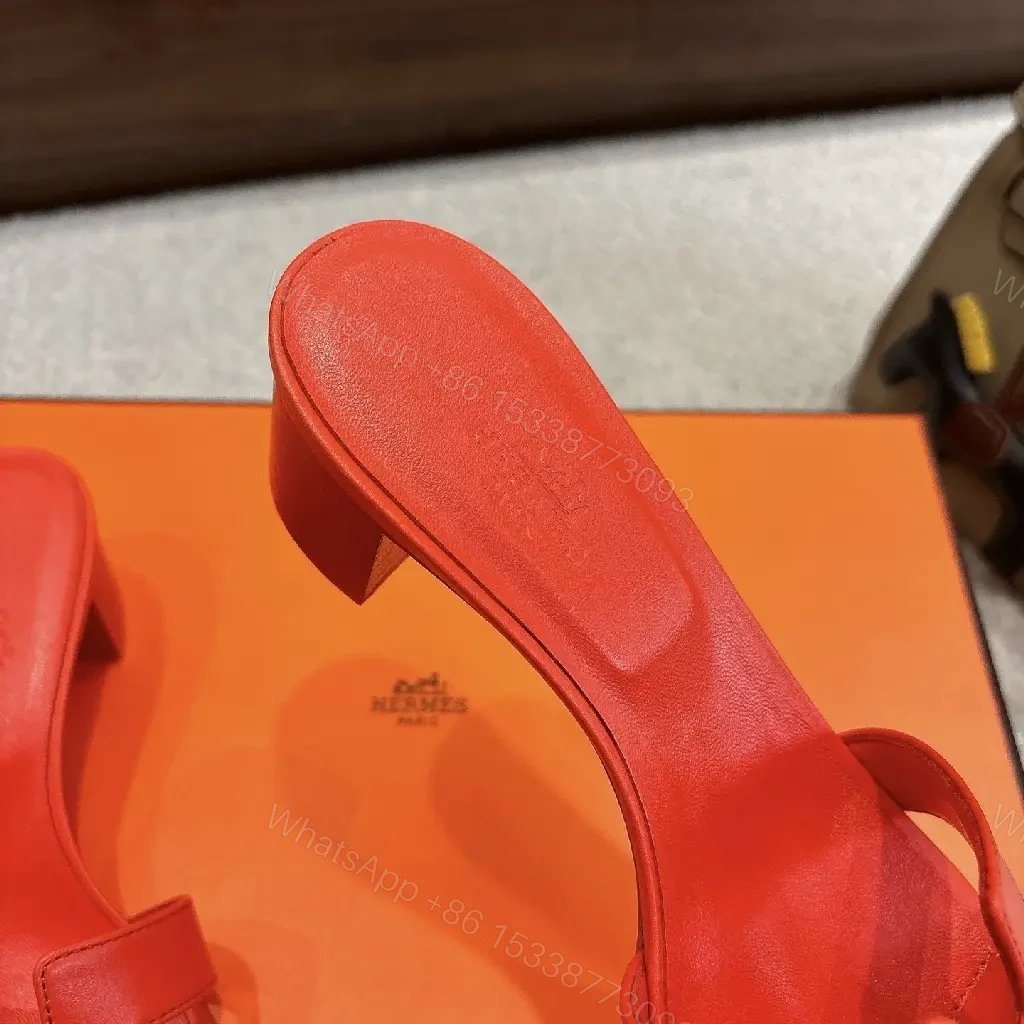 View 5 of Bold Red Leather Open-Toe Slides: Modern H-Design Comfort