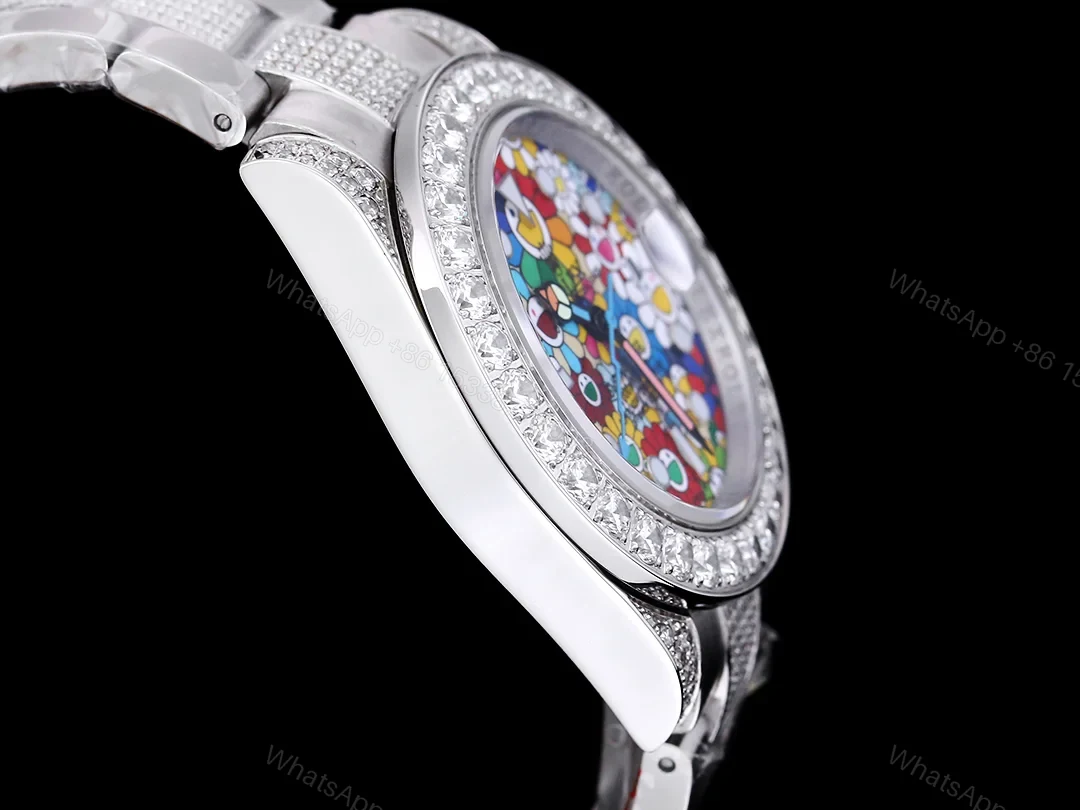 View 7 of Rolex Submariner Colorful Dial Diamond Replica 42MM Exclusive Full Pavé Oyster Bracelet RG-ROLEX-SUB-COLOR-DIAMOND-42