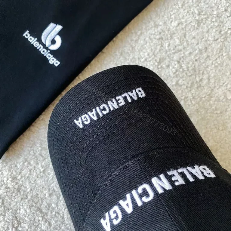 View 5 of Bold Black Balenciaga Cap â€” Luxury Cotton, Curved Bill, Adjustable Fit