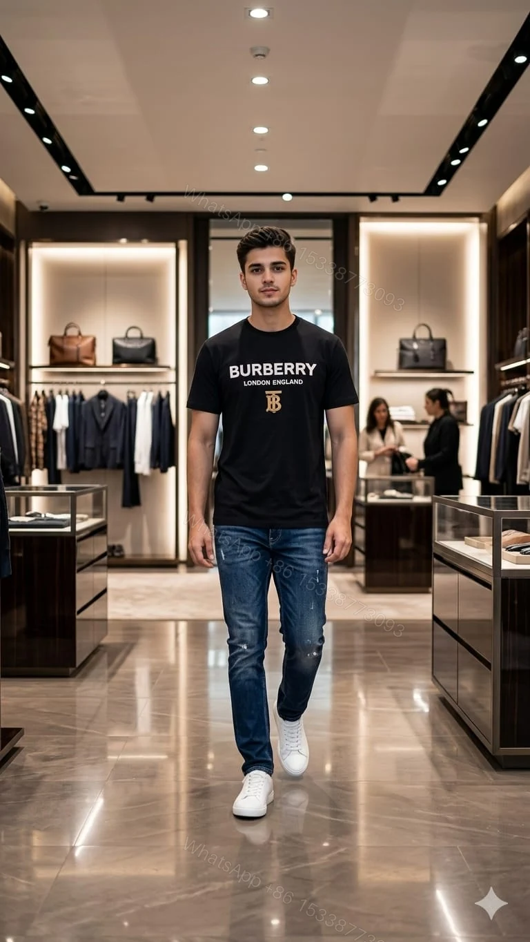 View 2 of First Copy Burberry Premium Cotton Lycra Round Neck T-Shirt — 7A Quality Replica