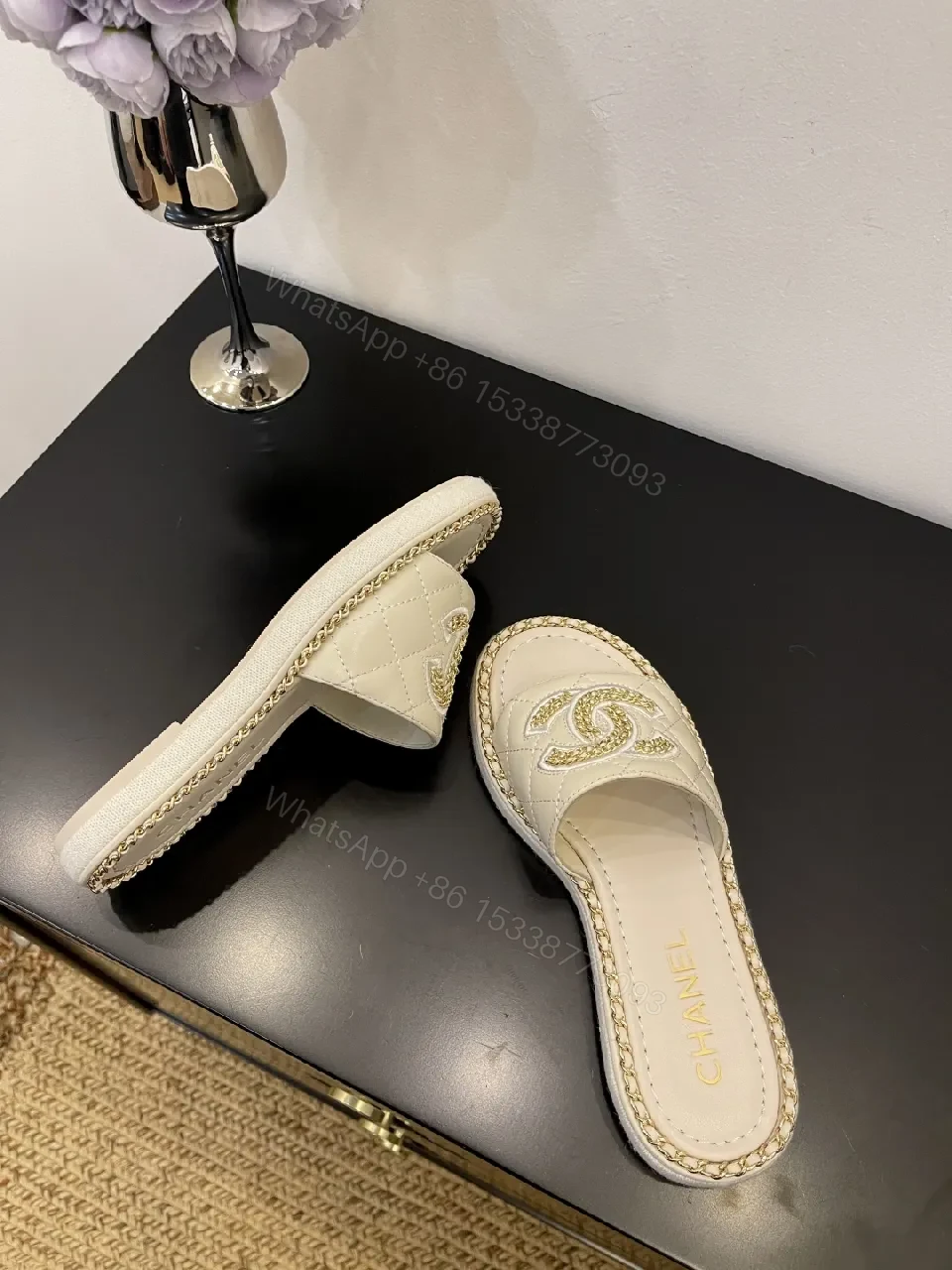 View 5 of Taupe Leather Slip-Ons: Luxe Logo Chic Comfort Sandals