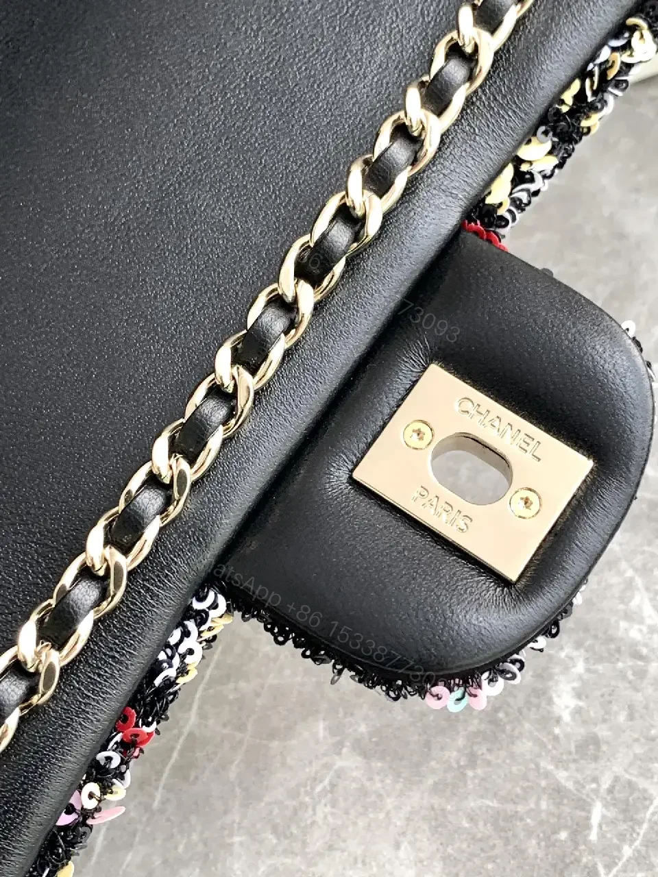 View 9 of Multicolor Tweed Chain-Shoulder Bag with CC Logo Clasp