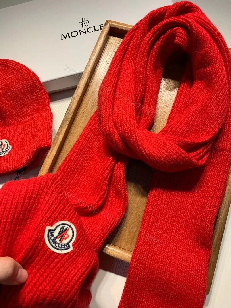 View 6 of Bold Red Knit Set – Luxe Warmth with Signature Emblem