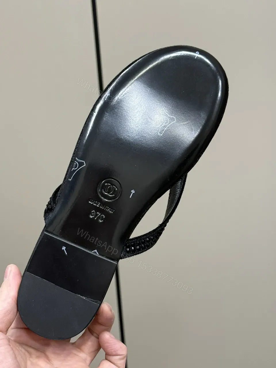 View 6 of Black Suede-Feel Thong Sandals with Crystal Straps - Luxe Casual Footwear