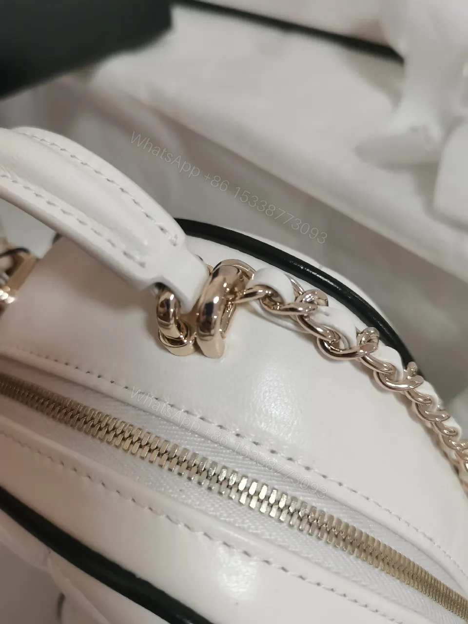View 7 of Quilted White Bag with Gold Chain: Classic Mini Comfort