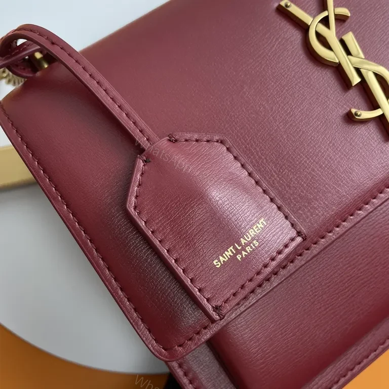 View 5 of Chic Burgundy Crossbody: Leather, Gold-Logo Luxury Bag