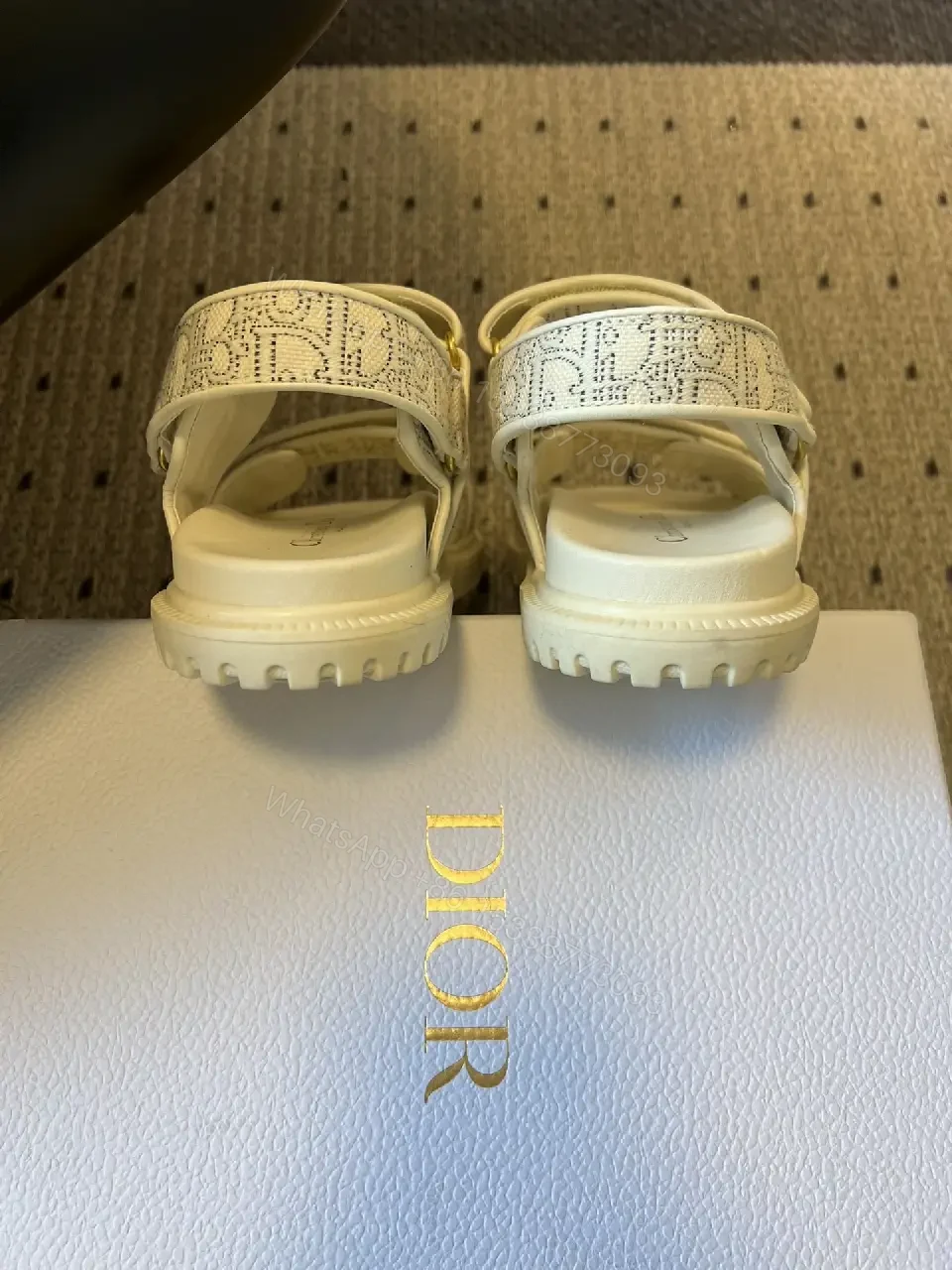 View 7 of Textured Monogram Sandals: Luxe Comfort, Velcro Strap Sandals