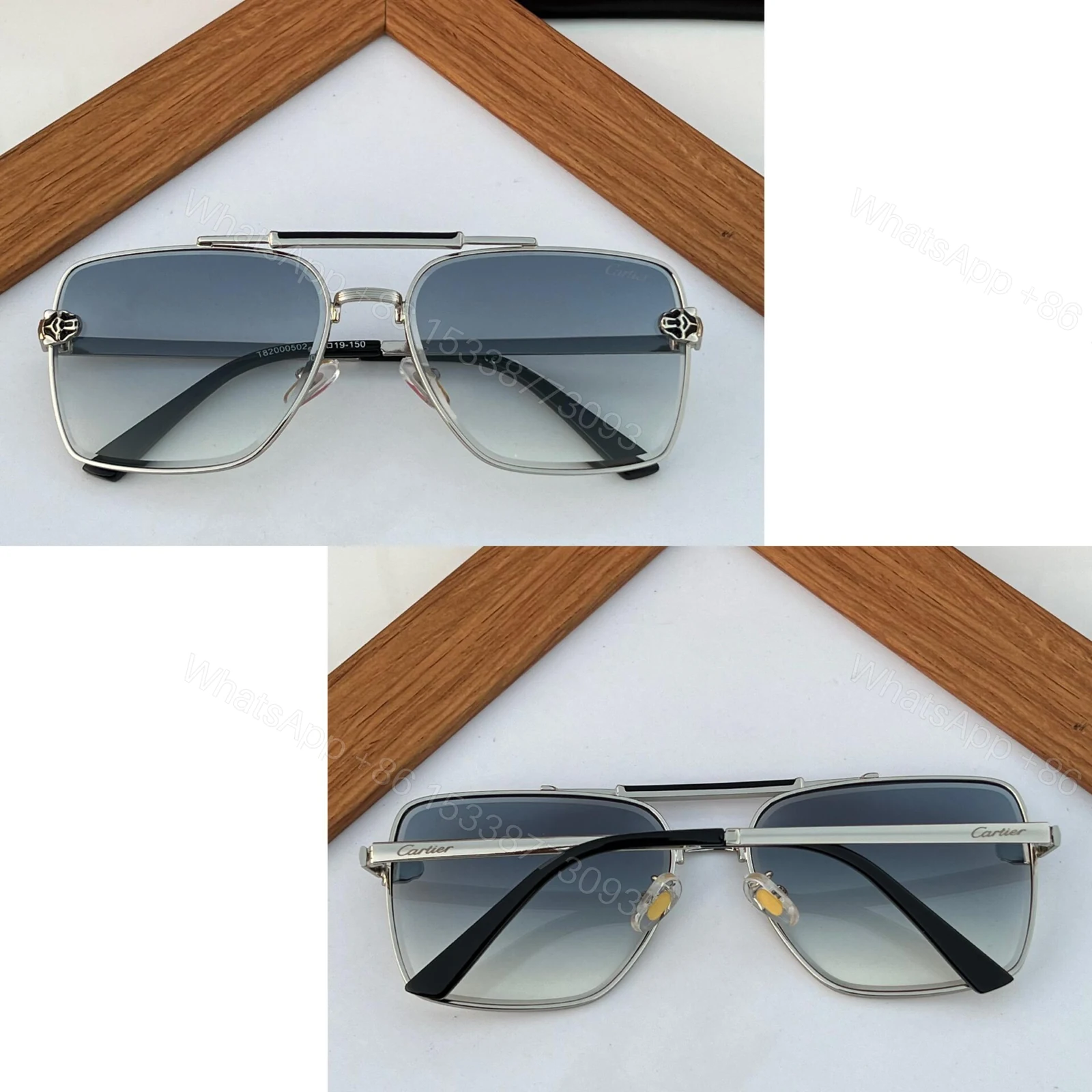 View 4 of Cartier Santos Blue Gradient Metal Frame Sunglasses