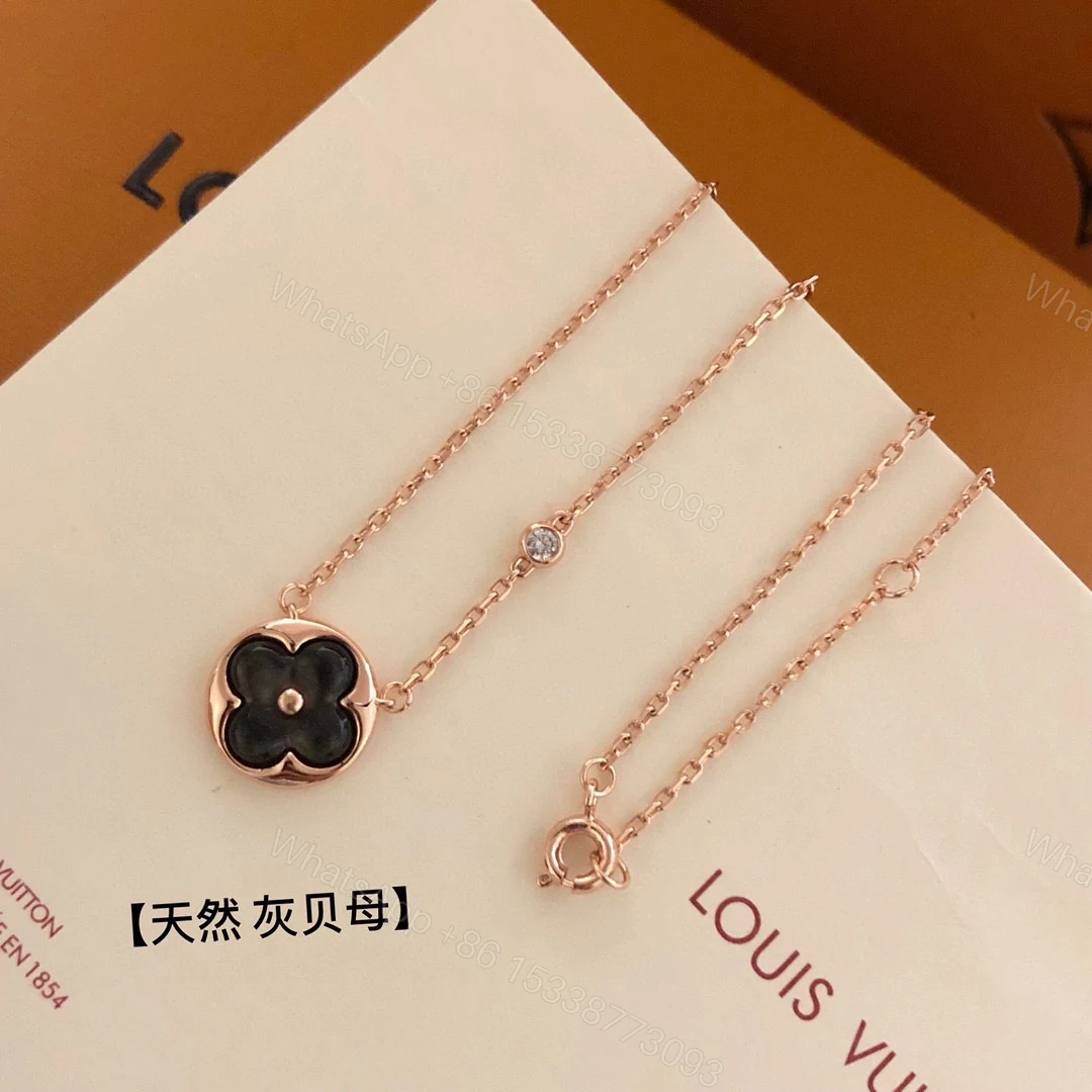 LV 高仿灰貝母花圓牌項鍊 玫瑰金鑲嵌水鑽款 — view 1