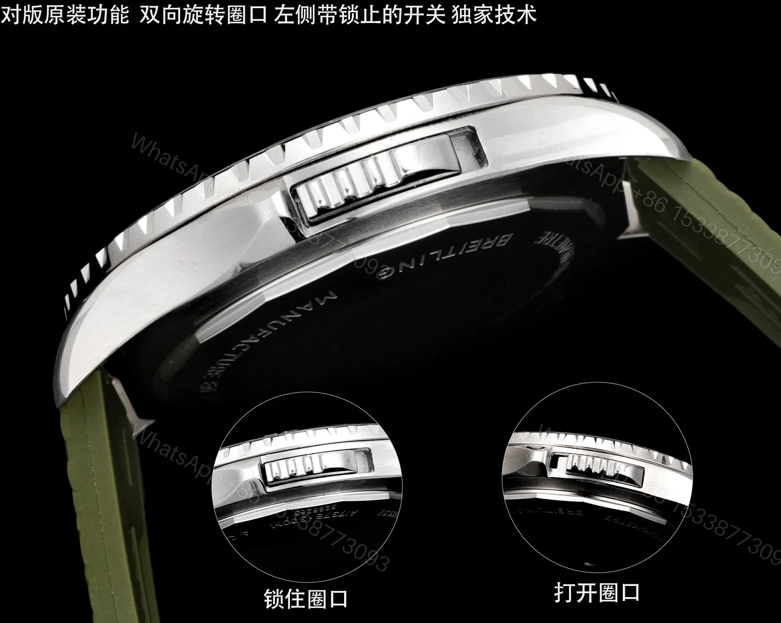 View 6 of Breitling Superocean Camouflage Replica 46MM Premium Green Rubber Strap Diver Edition BT-SO-CMF-GRN-46