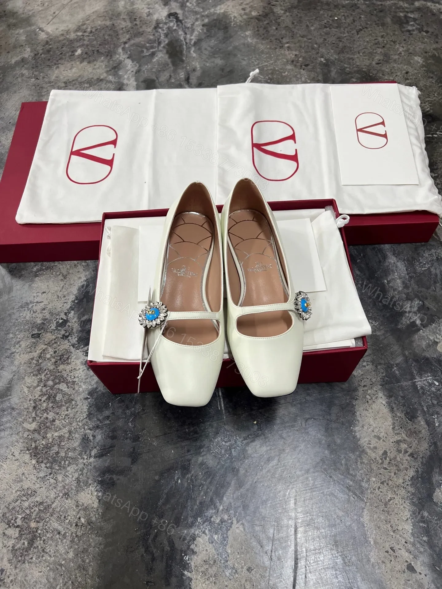 Valentino Women White Leather Embellished Flats — view 1