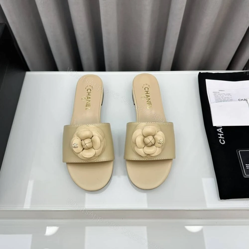 View 3 of Chanel Camellia Slides Beige