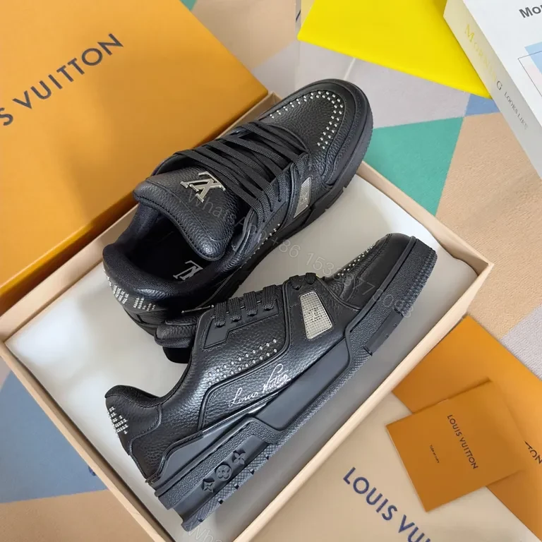 View 9 of Premium Black LV-Style High-Top Sneakers: Pebble Leather, Luxe-Edge