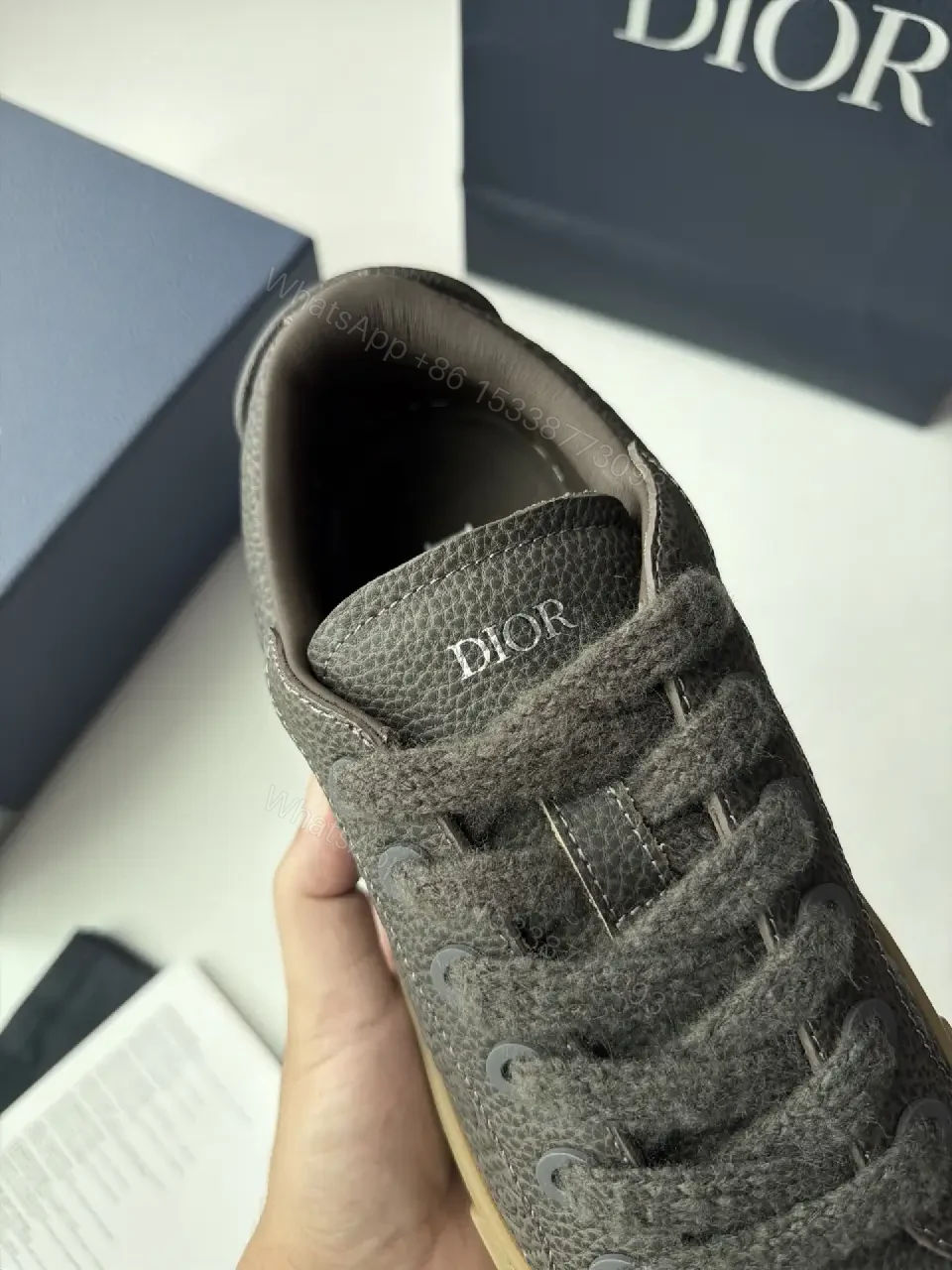 View 12 of Black Leather Sneakers Rubber Sole Dior Style Durable Comfort Sneaker