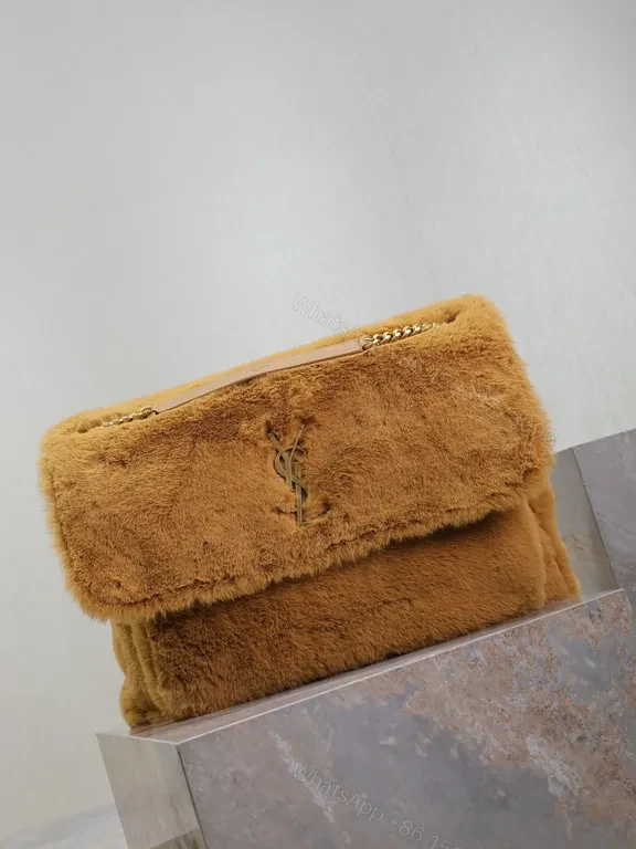 View 5 of Lux Teddy Fur Shoulder Bag with YSL Emblem â€“ Cozy Luxe Crossbody